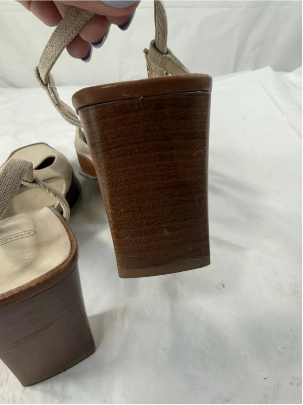 Coach Maddie neutral linen leather square toe slingback heels Sze 6.5 Italy Pump - Picture 11 of 15